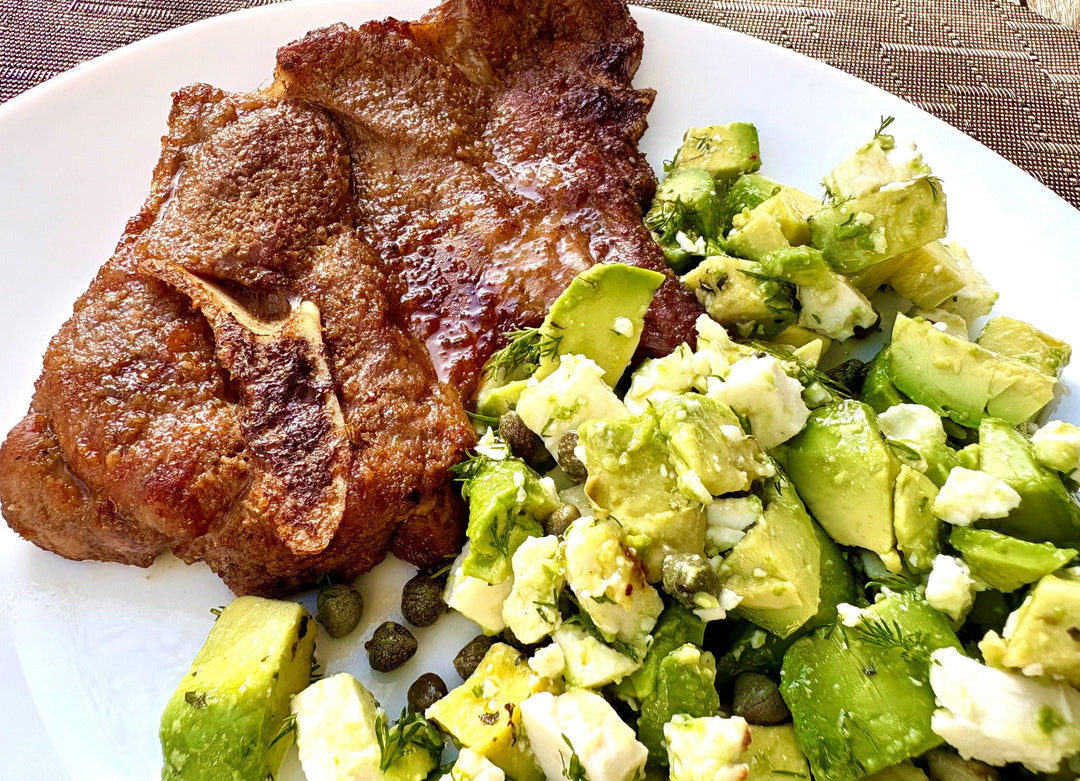 Lamb with Avocado Feta Salad