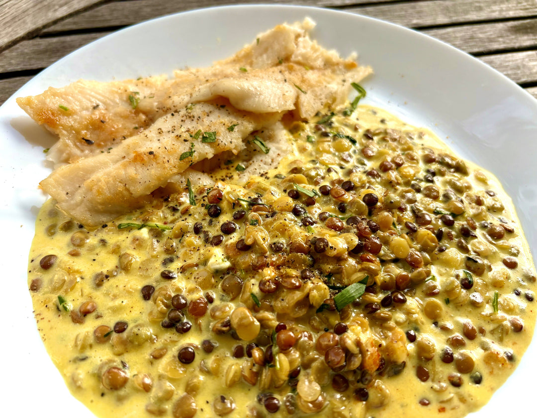 Pepper Salt Sole and Creamy Lentils
