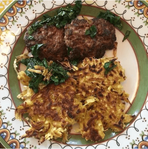 Fried Plantain Hash With Swiss Chard and Pork Sausage
