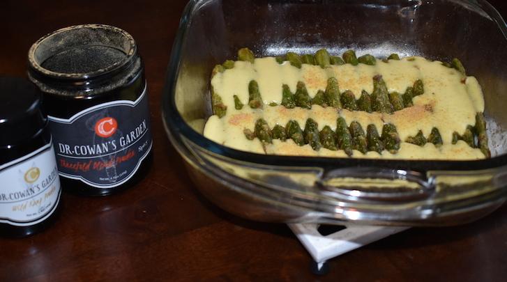 Wild Ramp Hollandaise Over Baked Asparagus